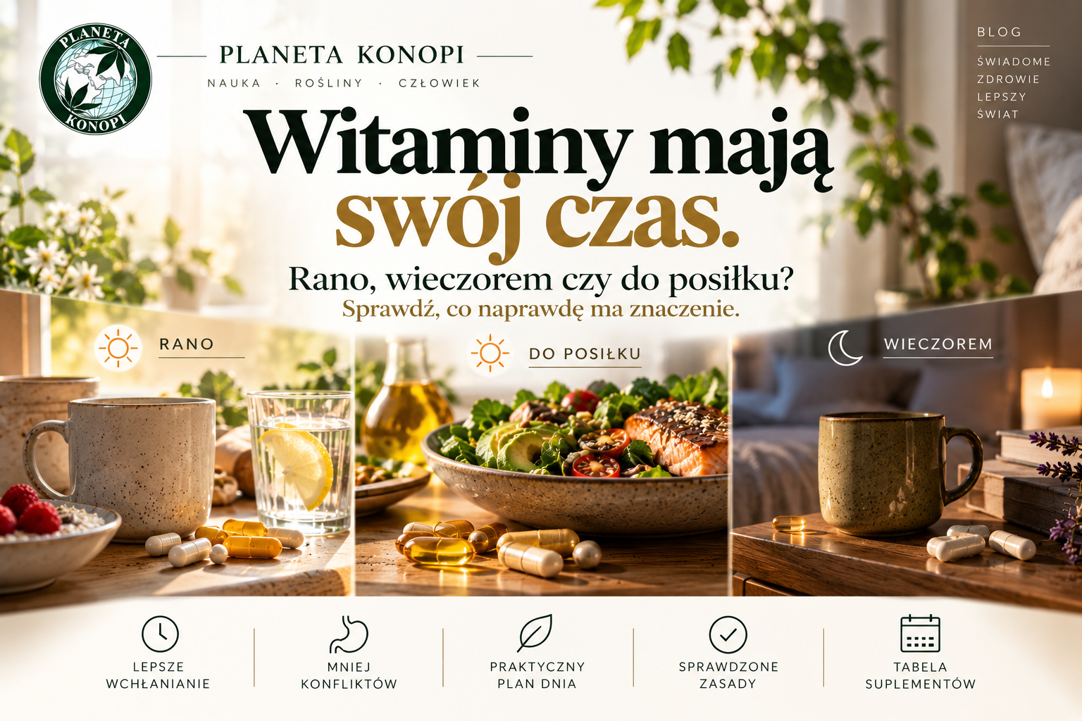 Kiedy brać witaminy i suplementy? Praktyczny plan od rana do wieczora