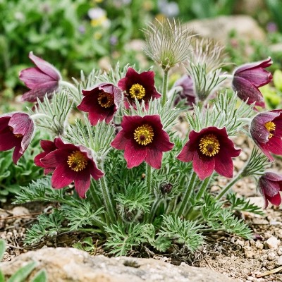 (Wildemanskruid) Pulsatilla vulgaris 'Röde Klokke'