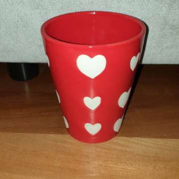 Osłonka czerwona w białe serca, ceramiczna