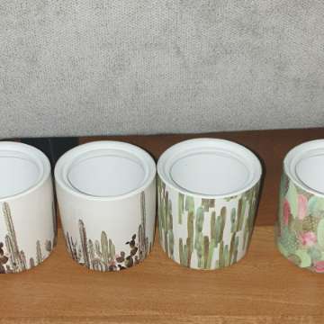 Osłonka, doniczka ceramiczna, wzór w kaktusy, 4 szt zaz19zl