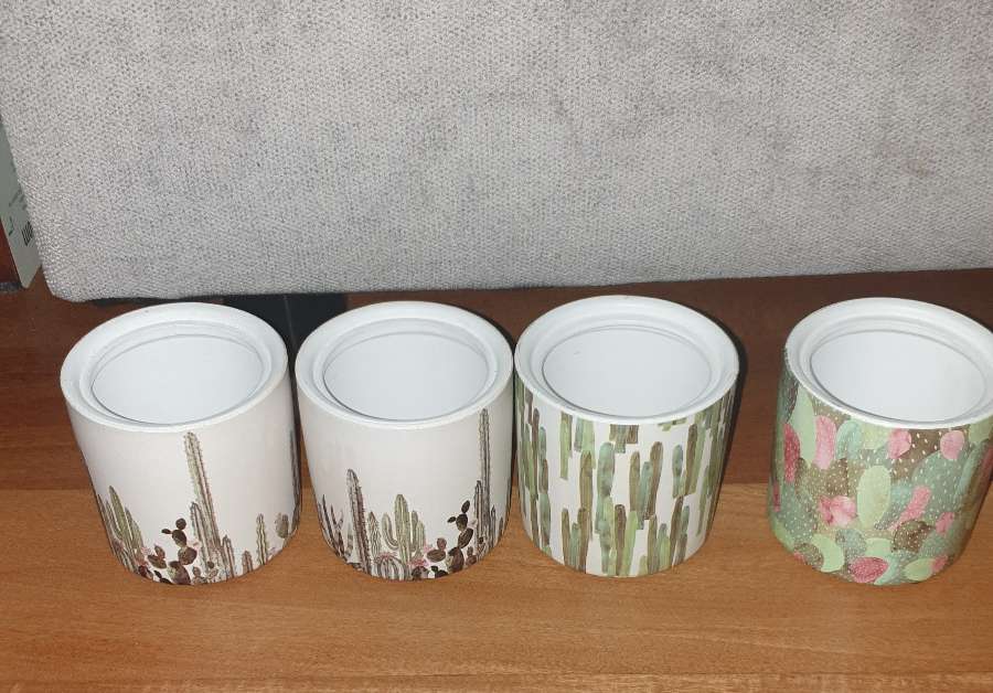 Osłonka, doniczka ceramiczna, wzór w kaktusy, 4 szt zaz19zl 2