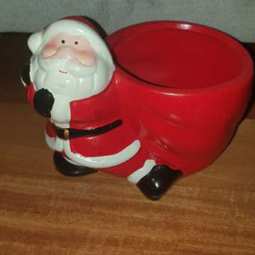 Osłonka,  doniczka ceramiczna czerwona z Mikołajem