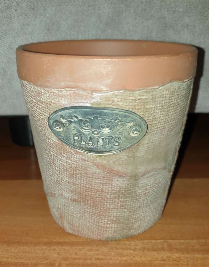 Osłonka doniczka gliniana,ceramiczna, vintage  nowa z napisem Plants 2
