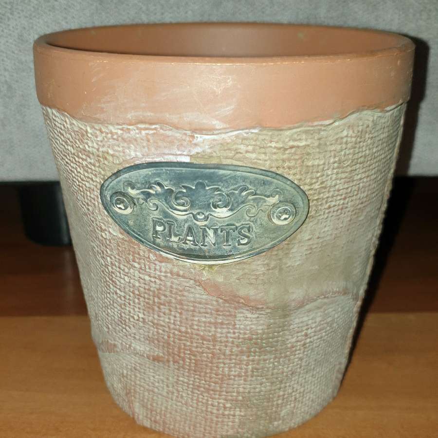Osłonka doniczka gliniana,ceramiczna, vintage  nowa z napisem Plants