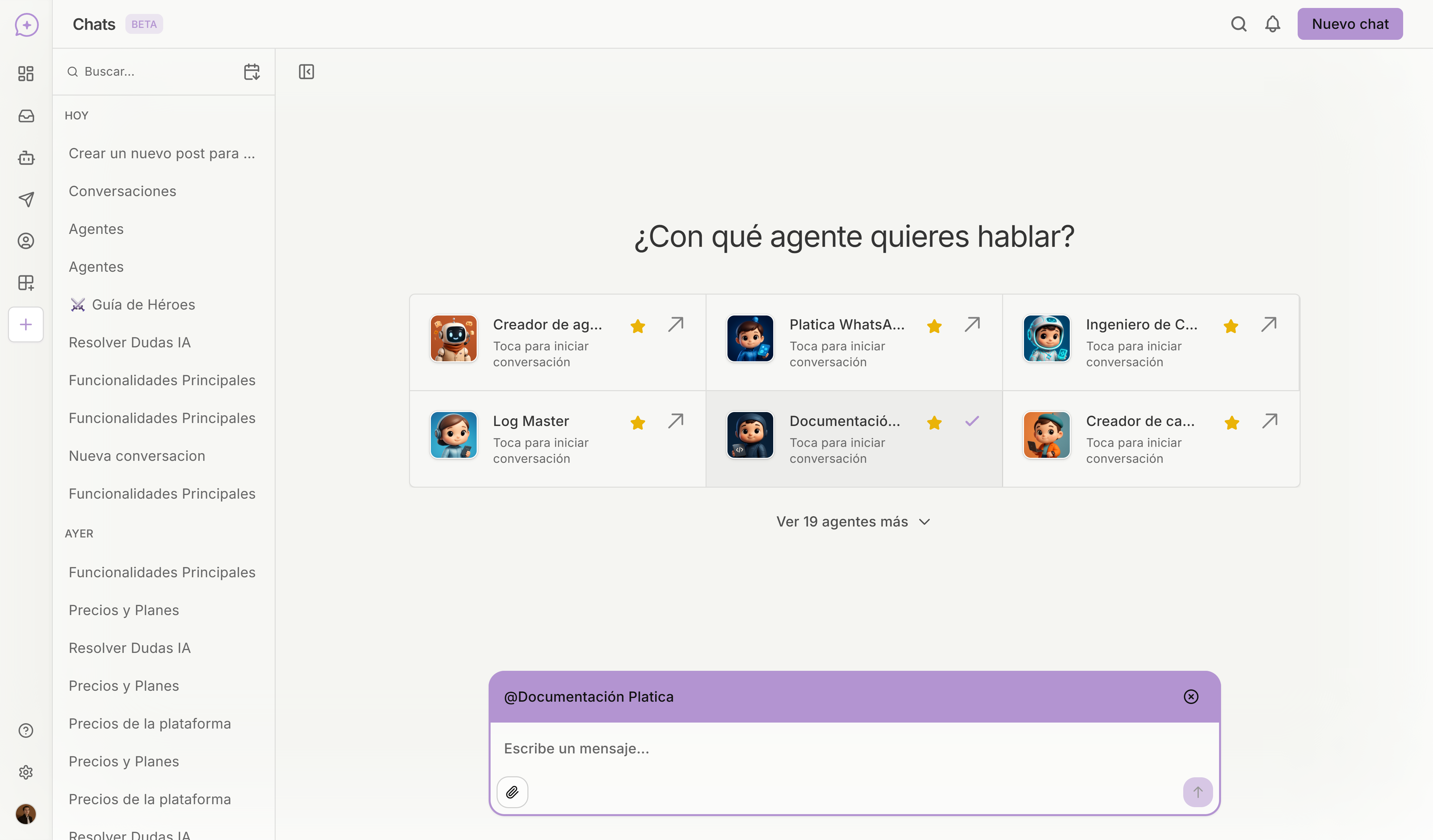 Nuevo módulo de chat con agentes