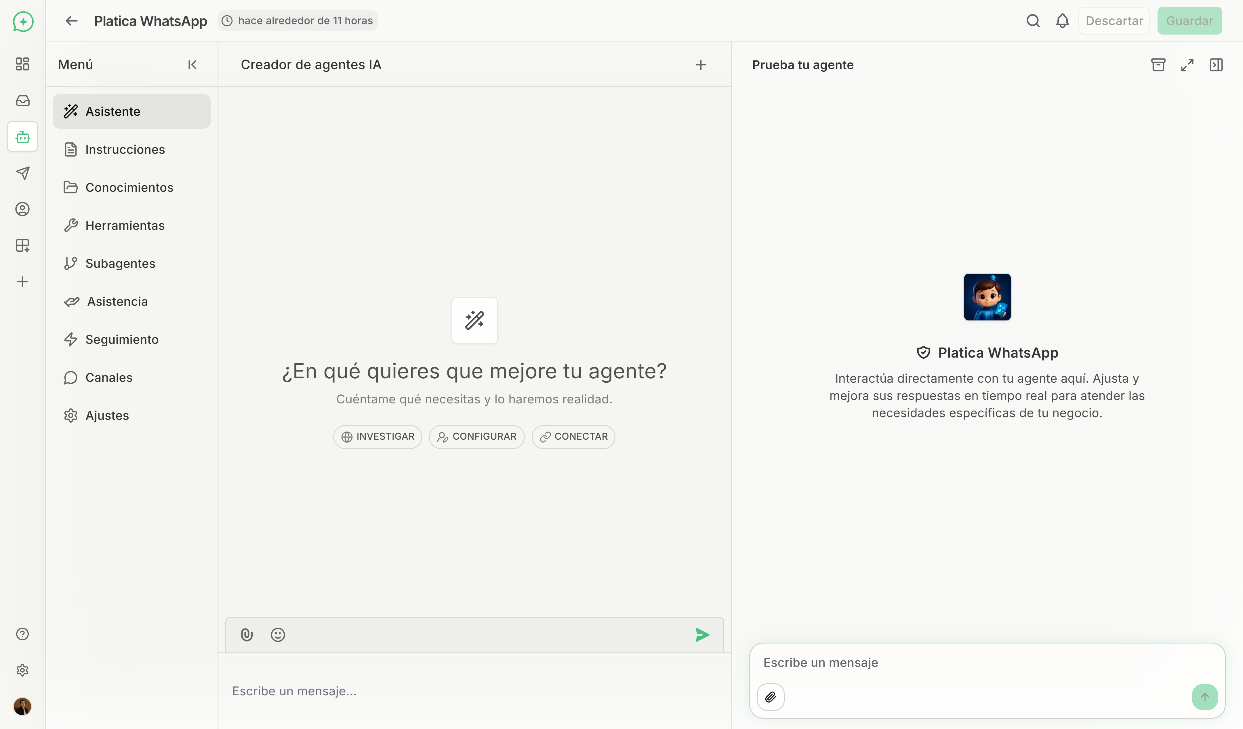 Nueva interfaz del creador de agentes