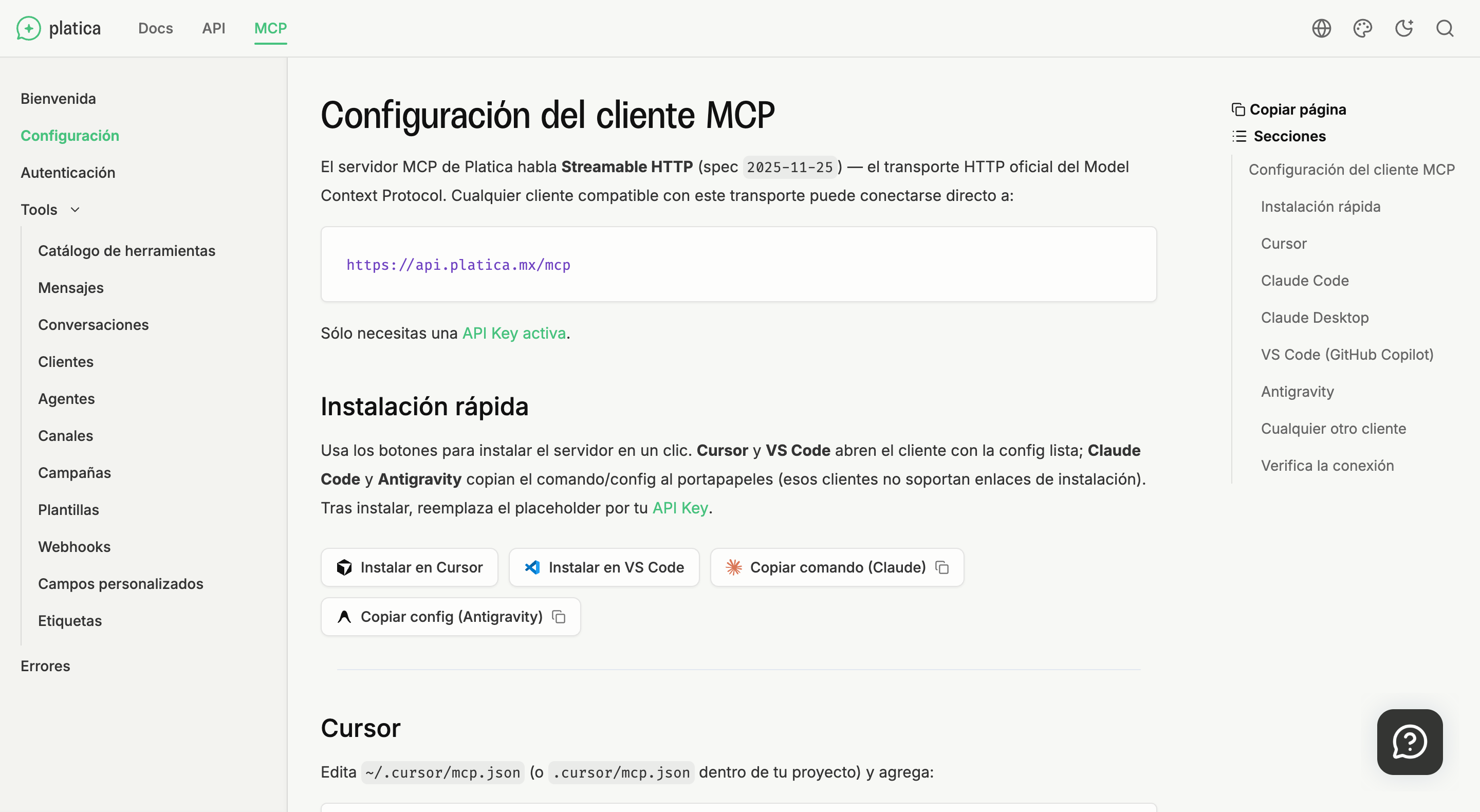 Configuración del cliente MCP