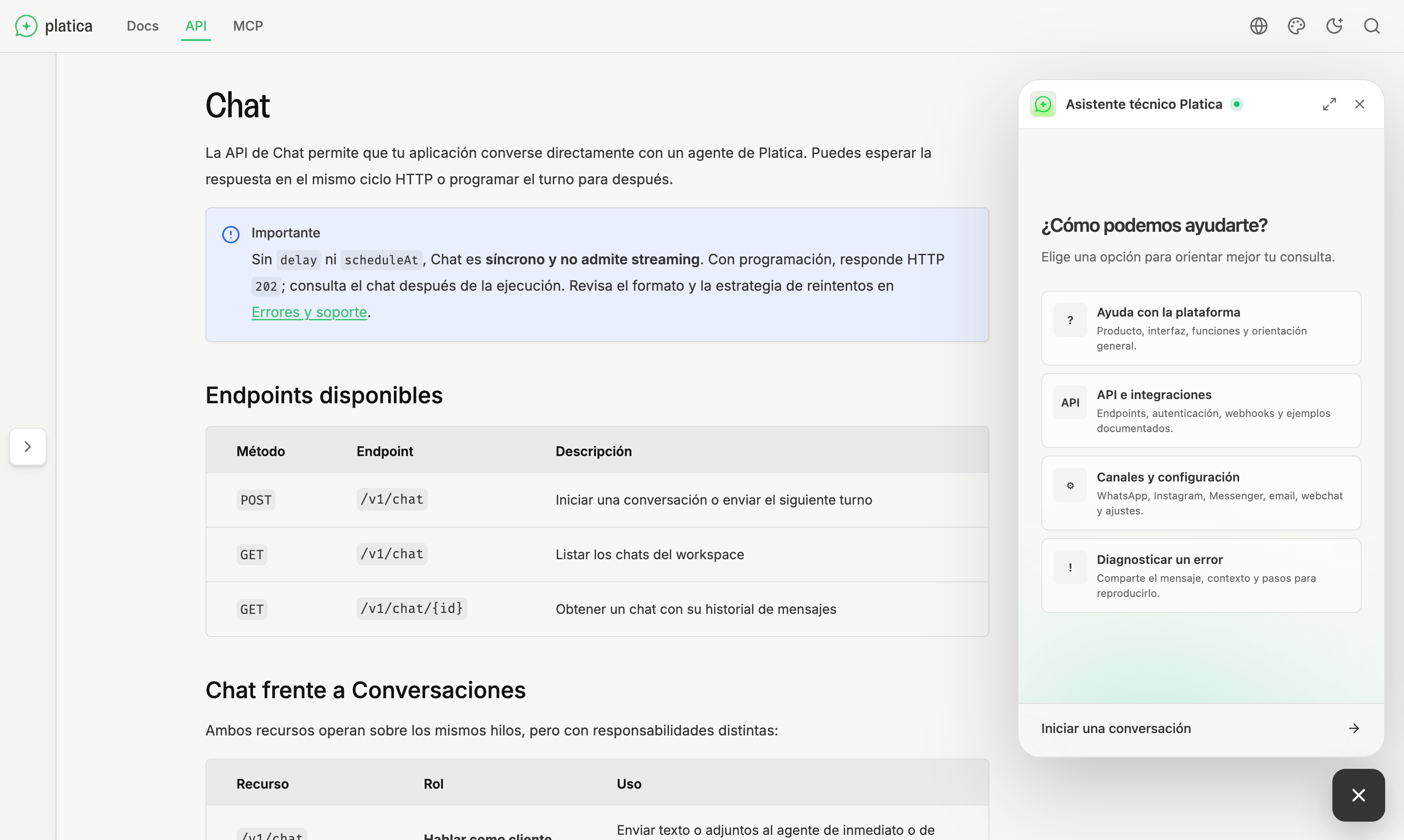 Chat API en Platica