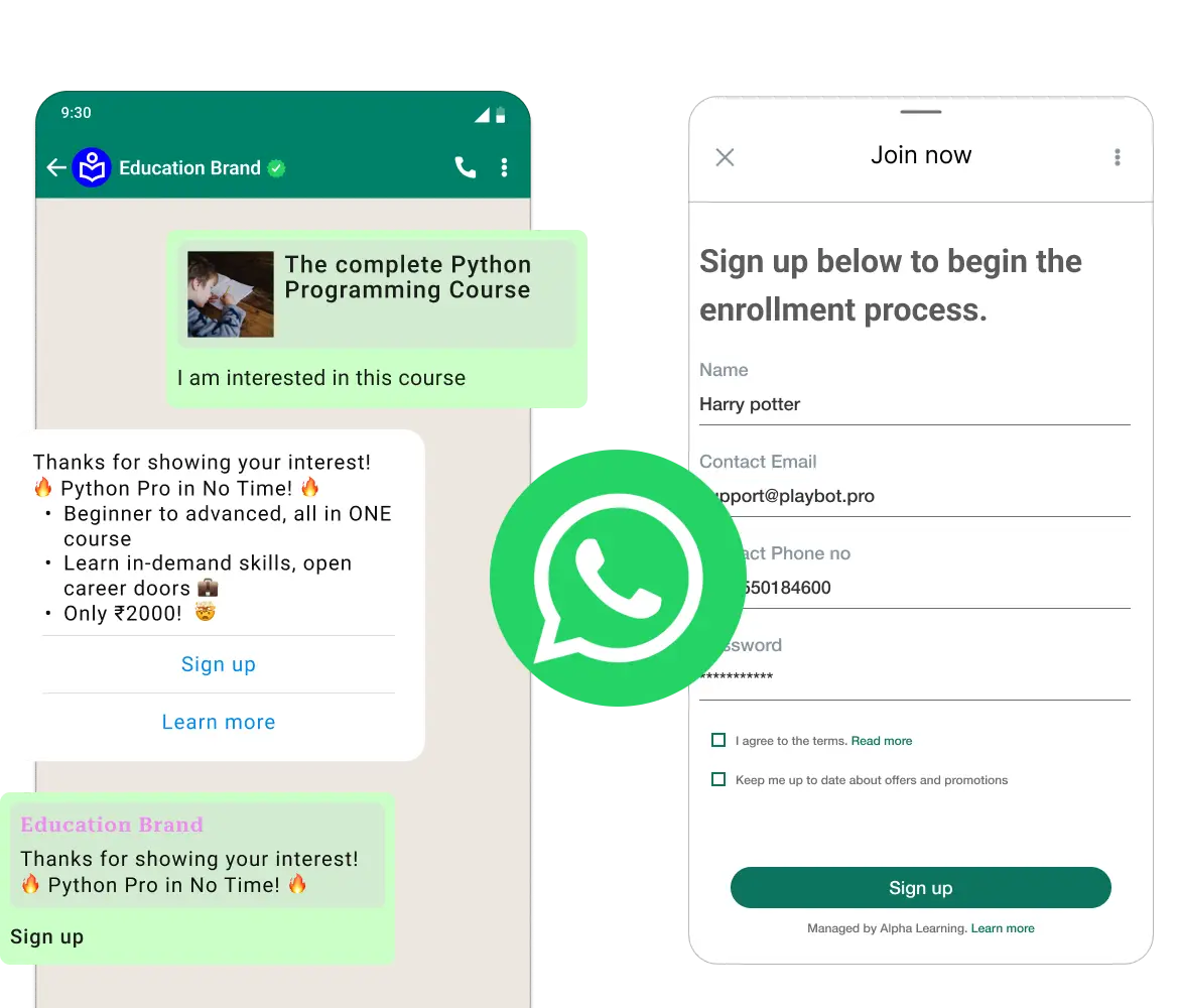 Simplify student enrollment & boost engagement with WhatsApp features for interactive learning.