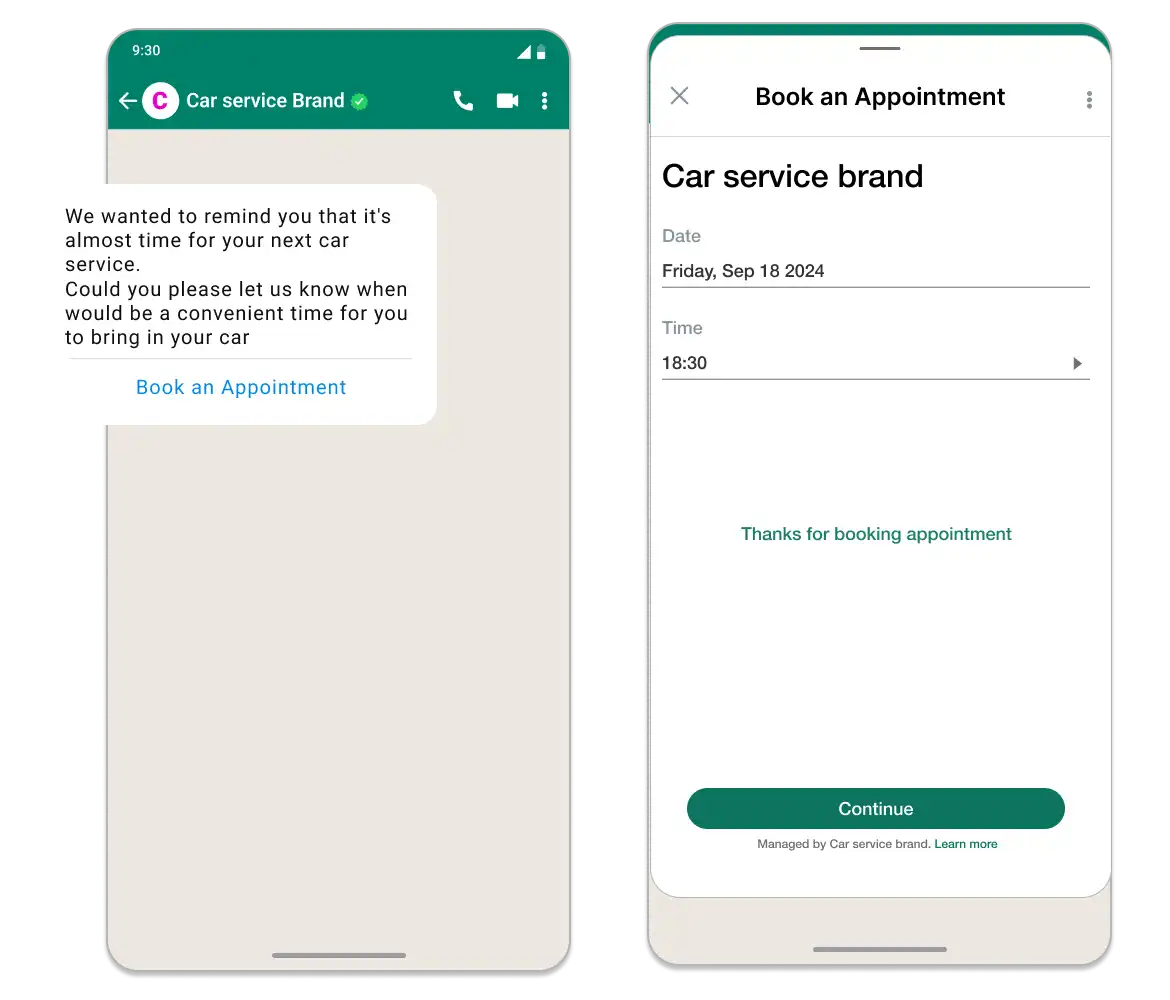 WhatsApp flow to book an appointment