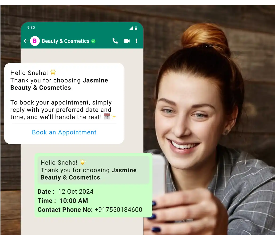 Boost your beauty brand with Playbot Pro's WhatsApp automation for 24/7 engagement, product showcases, and appointment bookings.