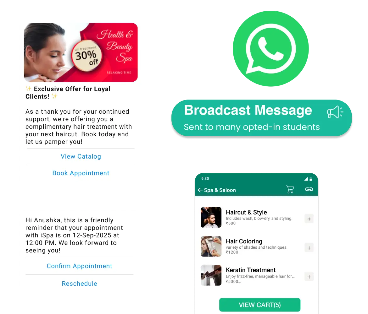 Boost client retention for spas & salons with Playbot Pro's WhatsApp appointment reminders, broadcasts, and easy rescheduling.