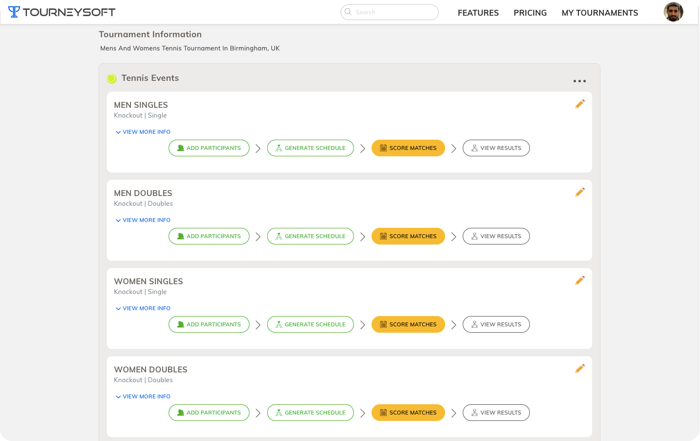 Multiple Events Within A Tournament