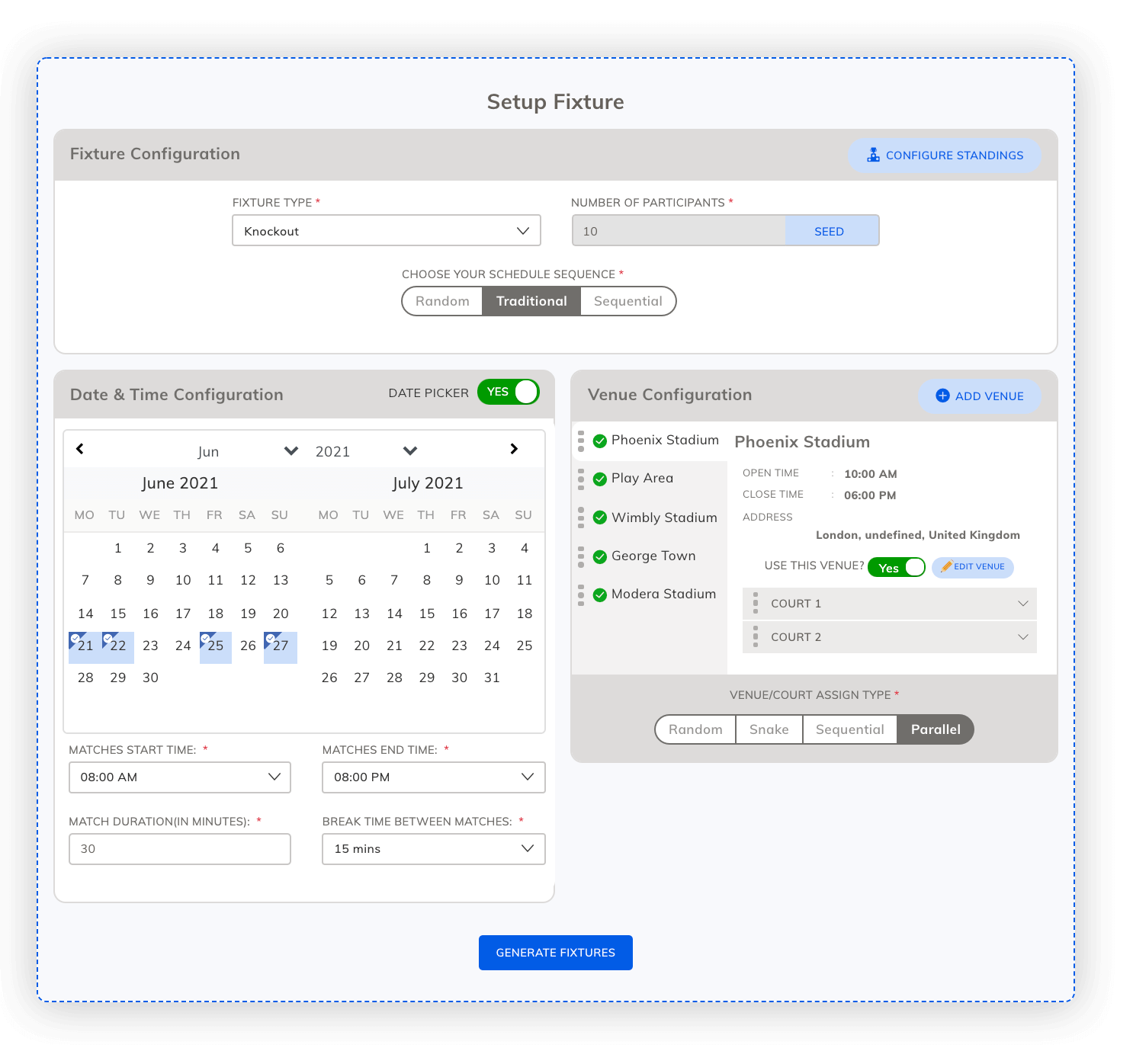 Quick Tournament Scheduling