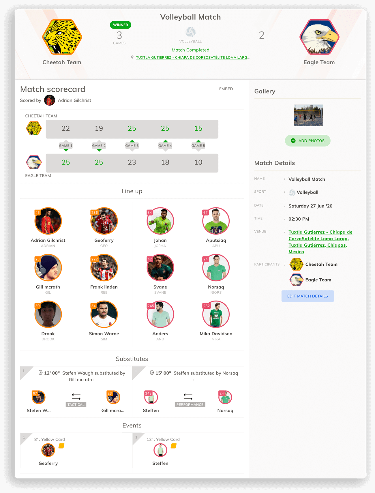 Beach Volleyball Scorecard