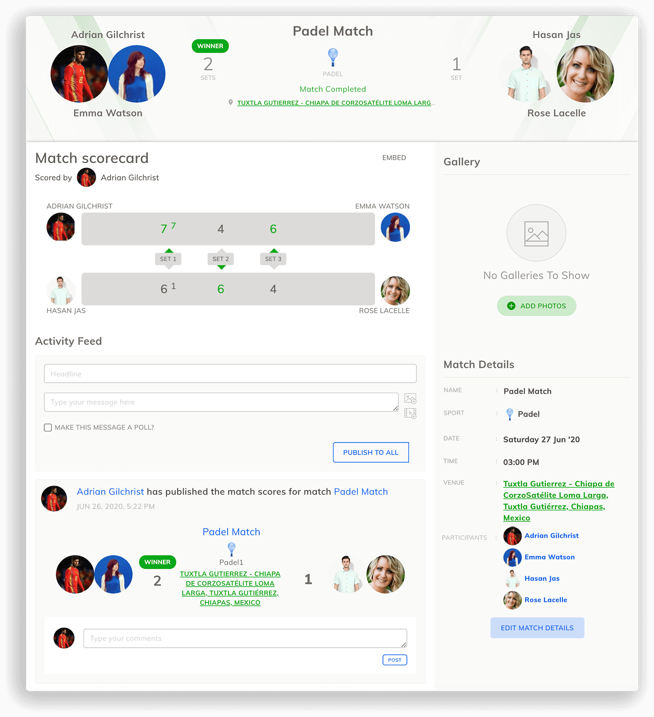 Padel Scorecard