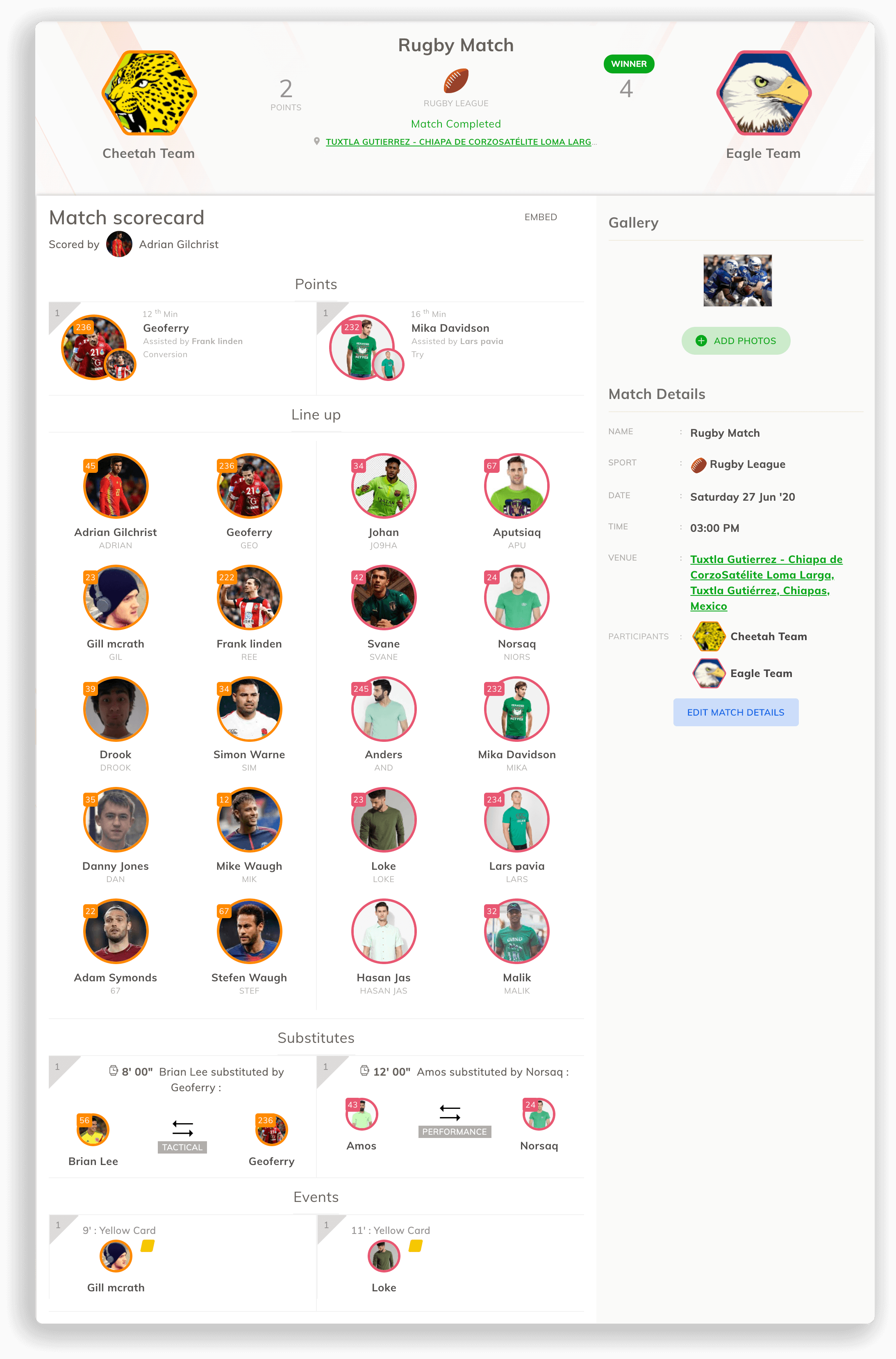 Rugby Scorecard Rugby Scorecard