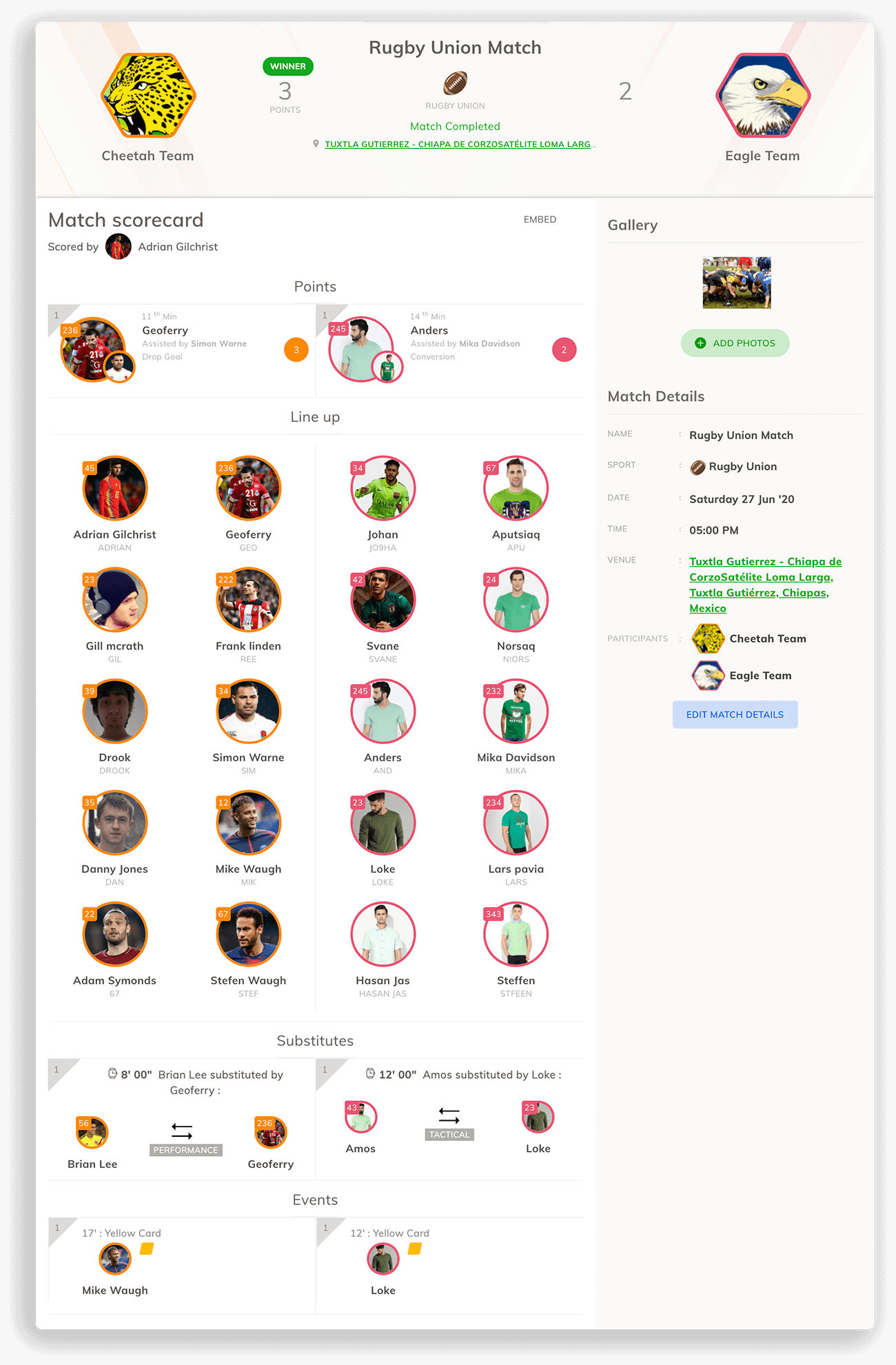 Rugby Union Scorecard