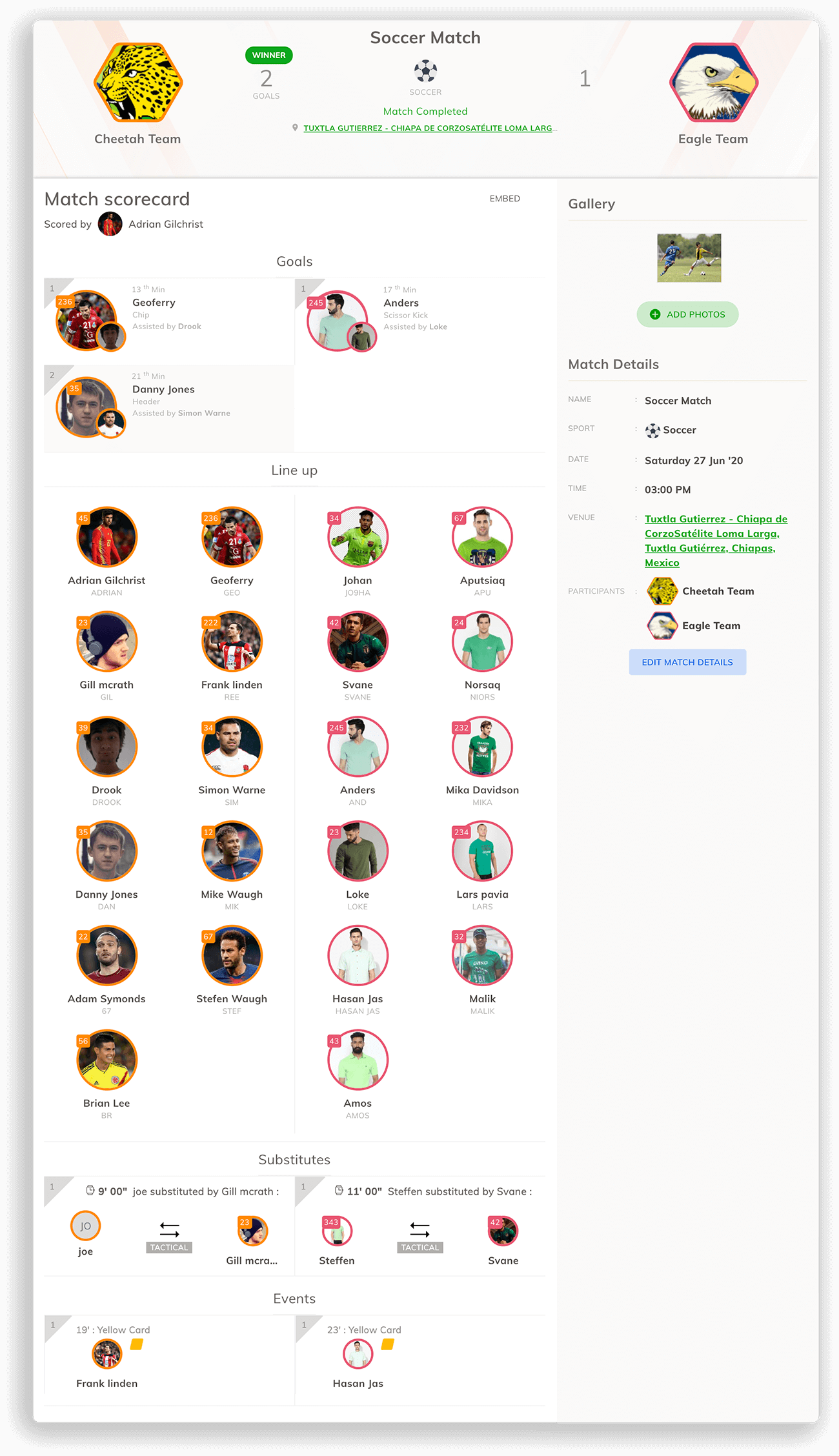 Cricket (Tennis Ball) Scorecard