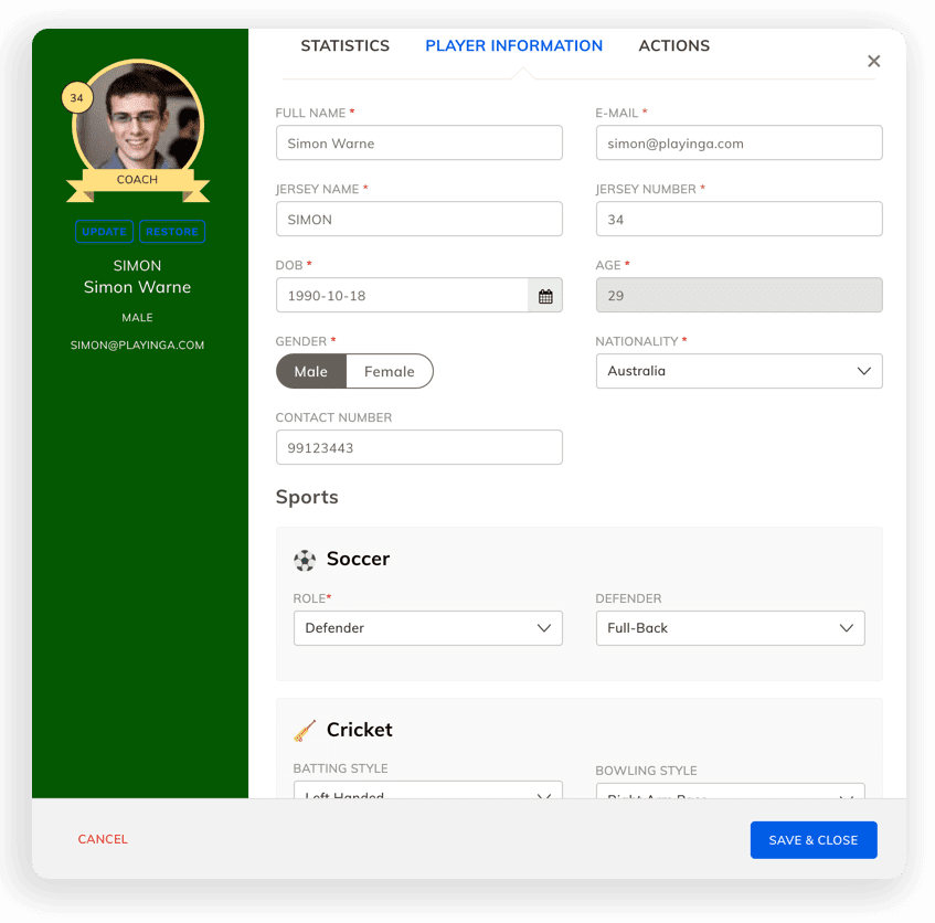 Manage Cricket (Tennis Ball) Team Roster Online