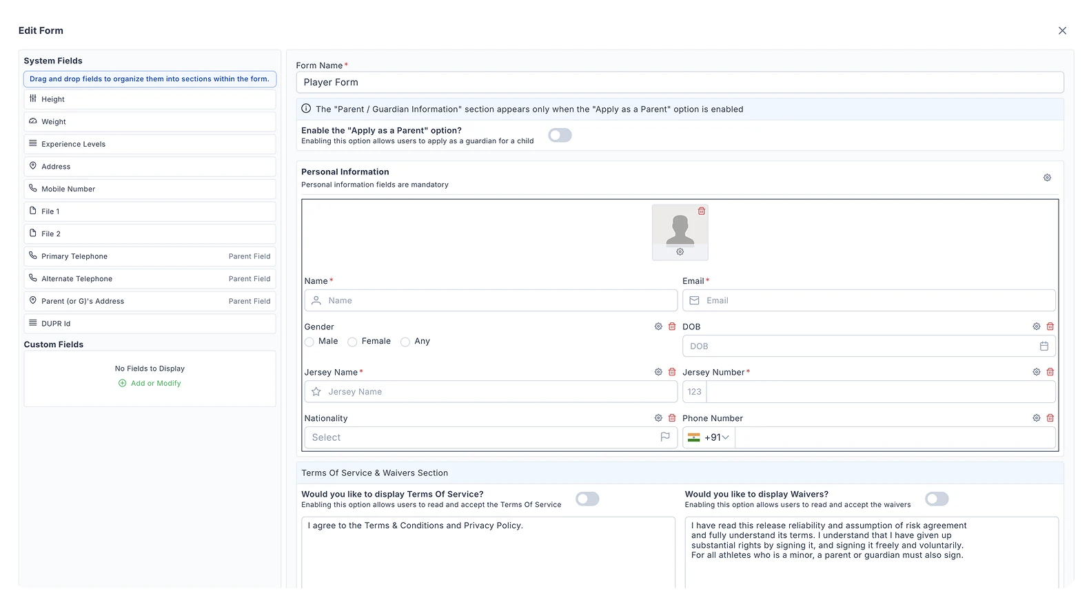 Customize Registration Forms