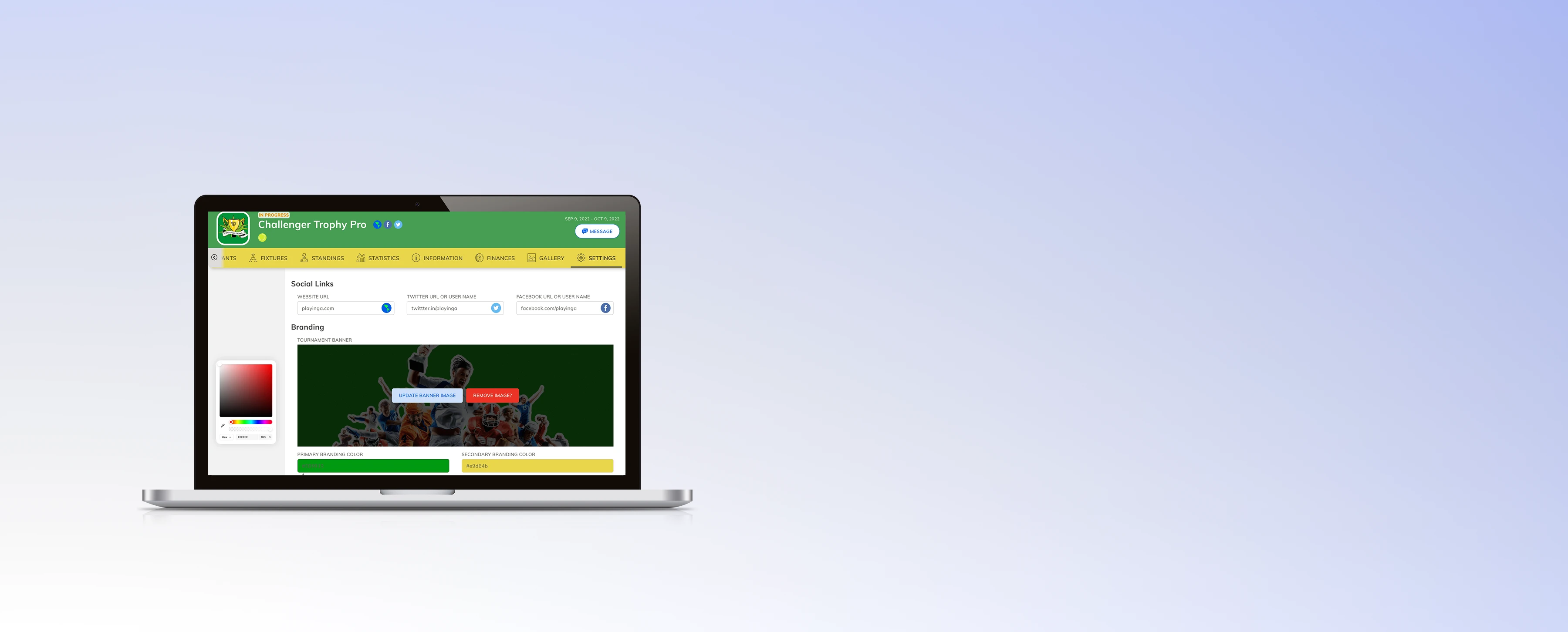 Customized Tournament Page