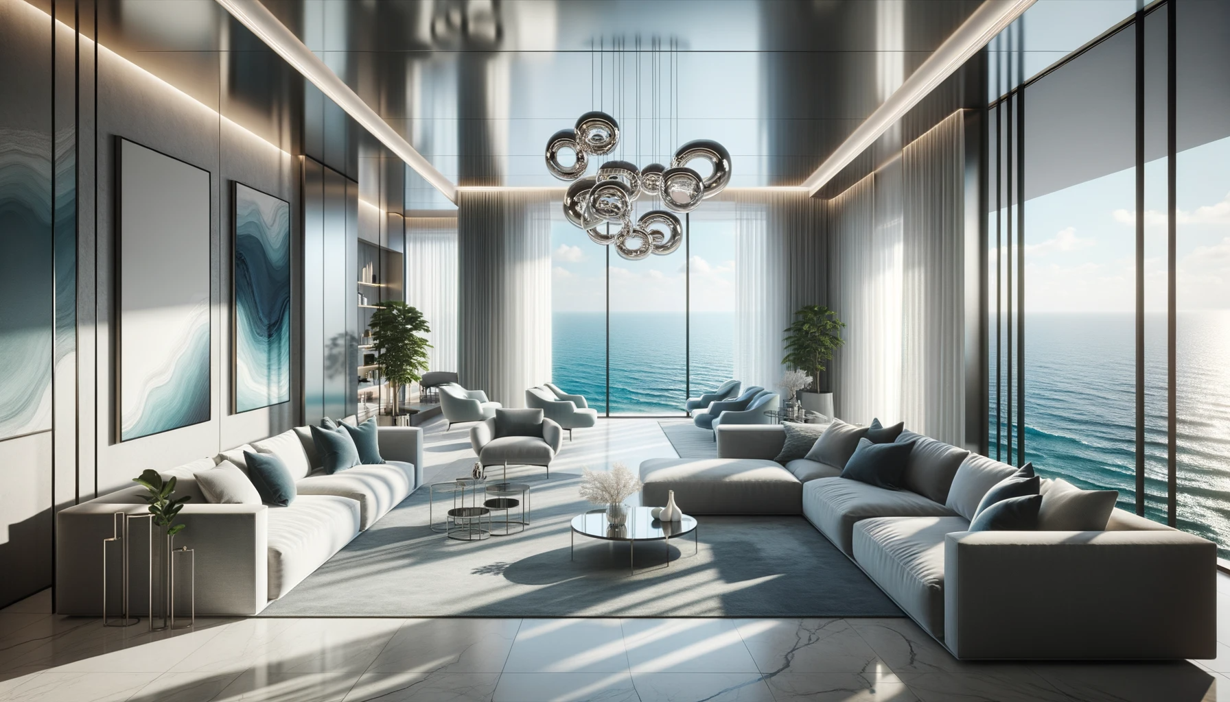 AI generated interior design of home with ocean view