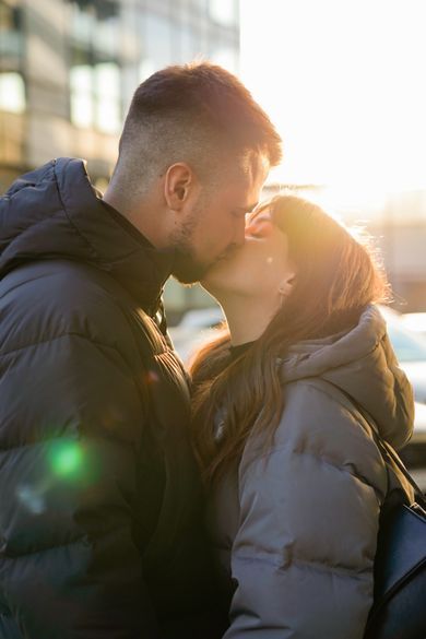 couple, street, content
