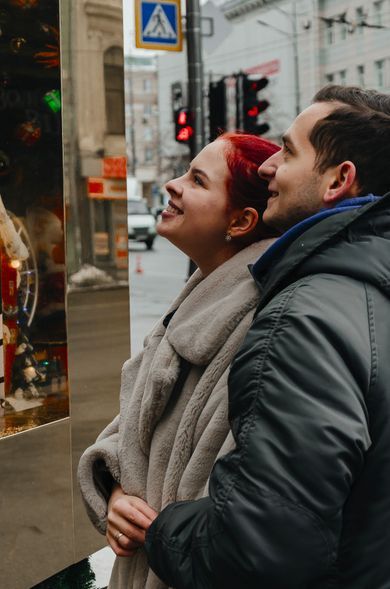 couple, street, family