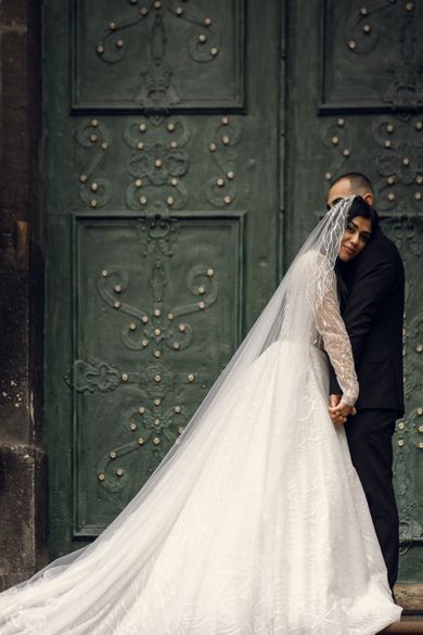 couple, wedding, portrait