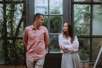 couple, street, family