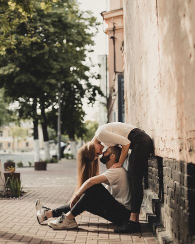 couple, street, family, portrait, content
