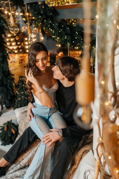 portrait, couple, content