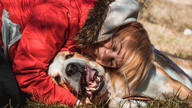pets, couple, nature, exterior, portrait