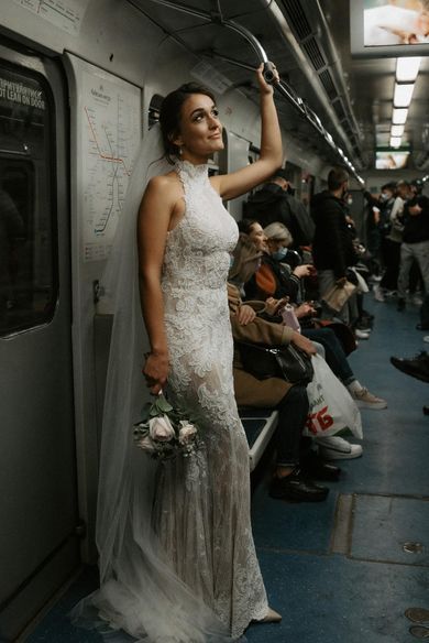 couple, street, wedding
