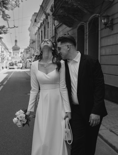 couple, blackandwhite, street, wedding