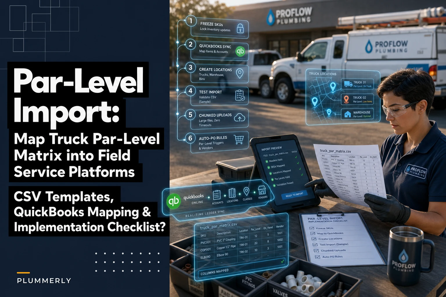 How to Map Your Plumbing Truck Par‑Level Matrix into FieldPulse, Commusoft, ServiceFusion and FieldEdge (CSV Templates, QuickBooks Mapping & Implementation Checklist)