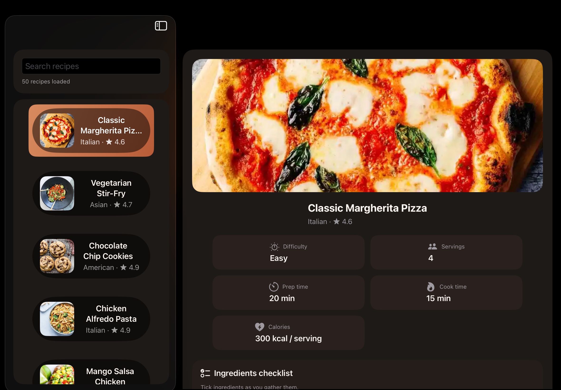 Screenshot 1 of Recipe Browser example