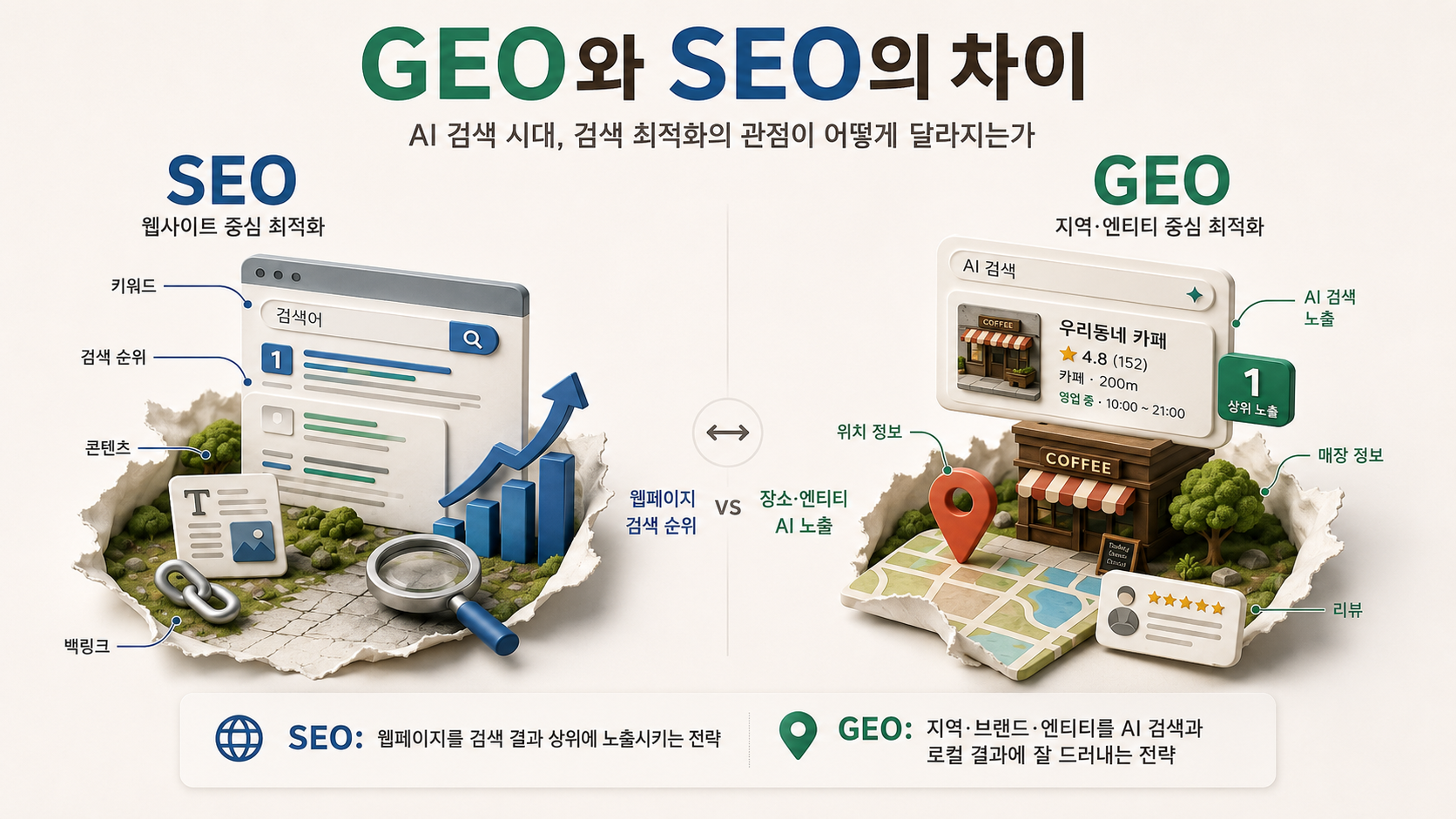 AI 검색 시대, GEO 최적화의 중요성을 보여주는 이미지