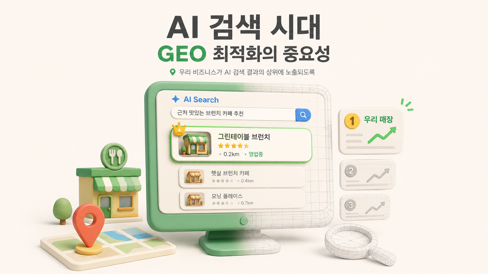 AI 검색 시대, GEO 최적화의 중요성을 보여주는 이미지