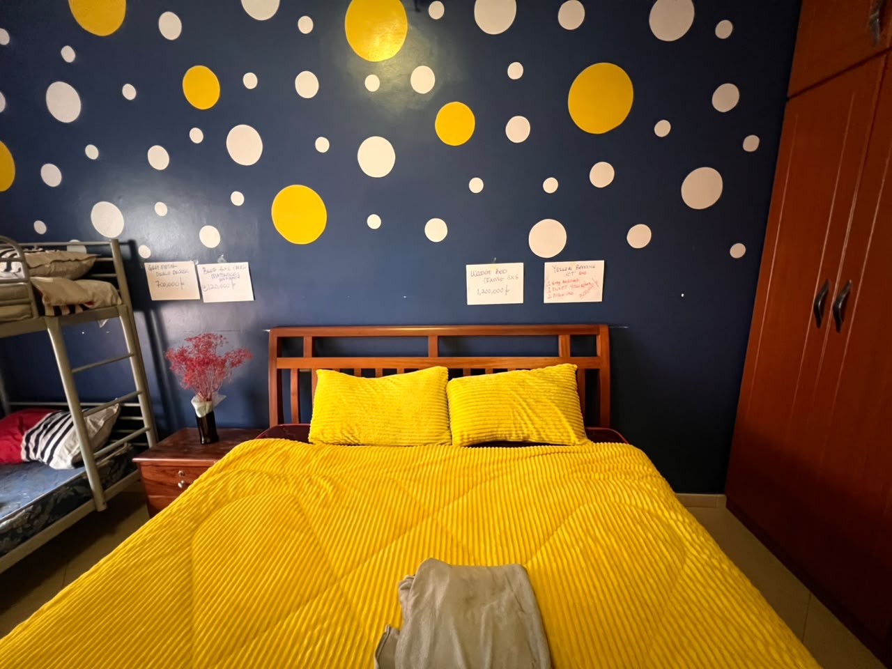 Double bed with padded headboard