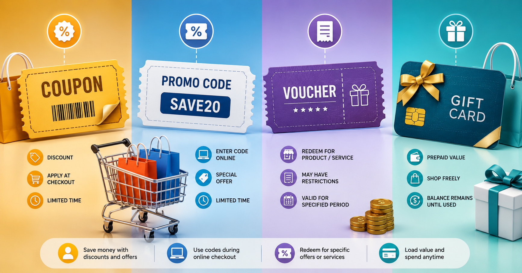 Coupon vs Promo Code vs Voucher vs Gift Card: What's the Actual Difference?