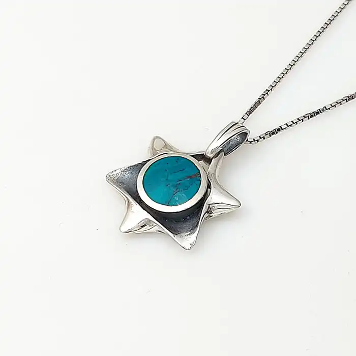 תליון מגן דוד עם אבן אילת כסף 925 כולל שרשרת