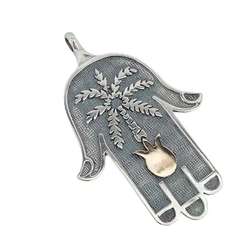 תליון חמסה גדול יודאיקה כסף 925 בשלוב זהב