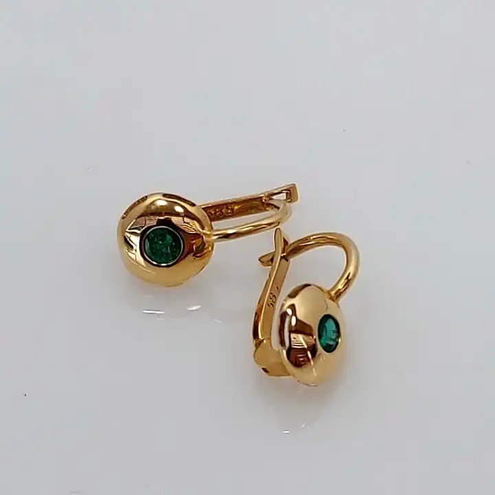עגילי זהב  14K עם אבן אמרלד טבעי