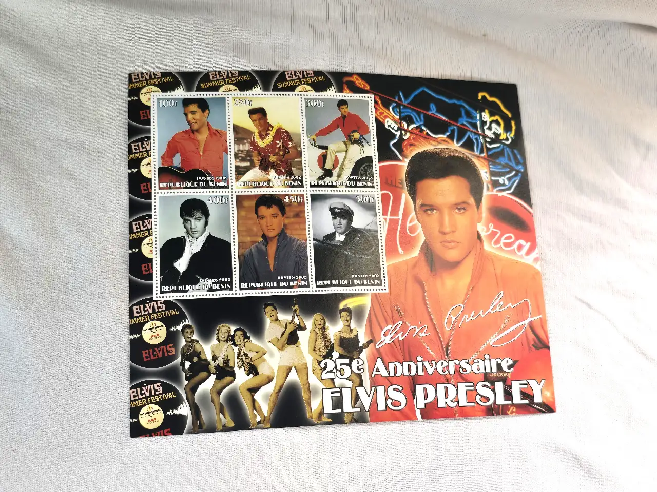 לא בולים רשמיים של מדינה בנושא אלביס פרסלי- לאספני מלך הרוקנרול .ELVIS PRESLEY Unofficial Stamps. הנפקה פרטית 5 גליונות