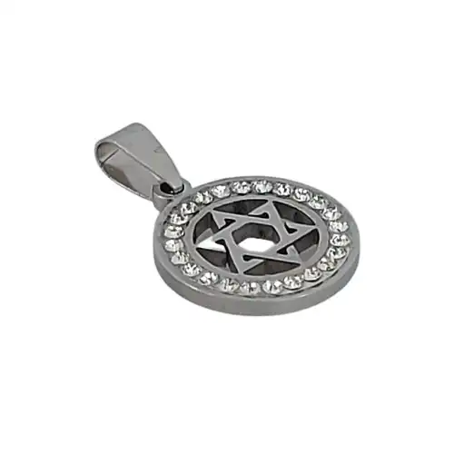 תליון מגן דויד עגול משובץ בזירקוניה כסף 925