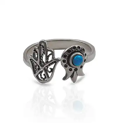 טבעת חמסה עם אופל כסף 925 יודאיקה