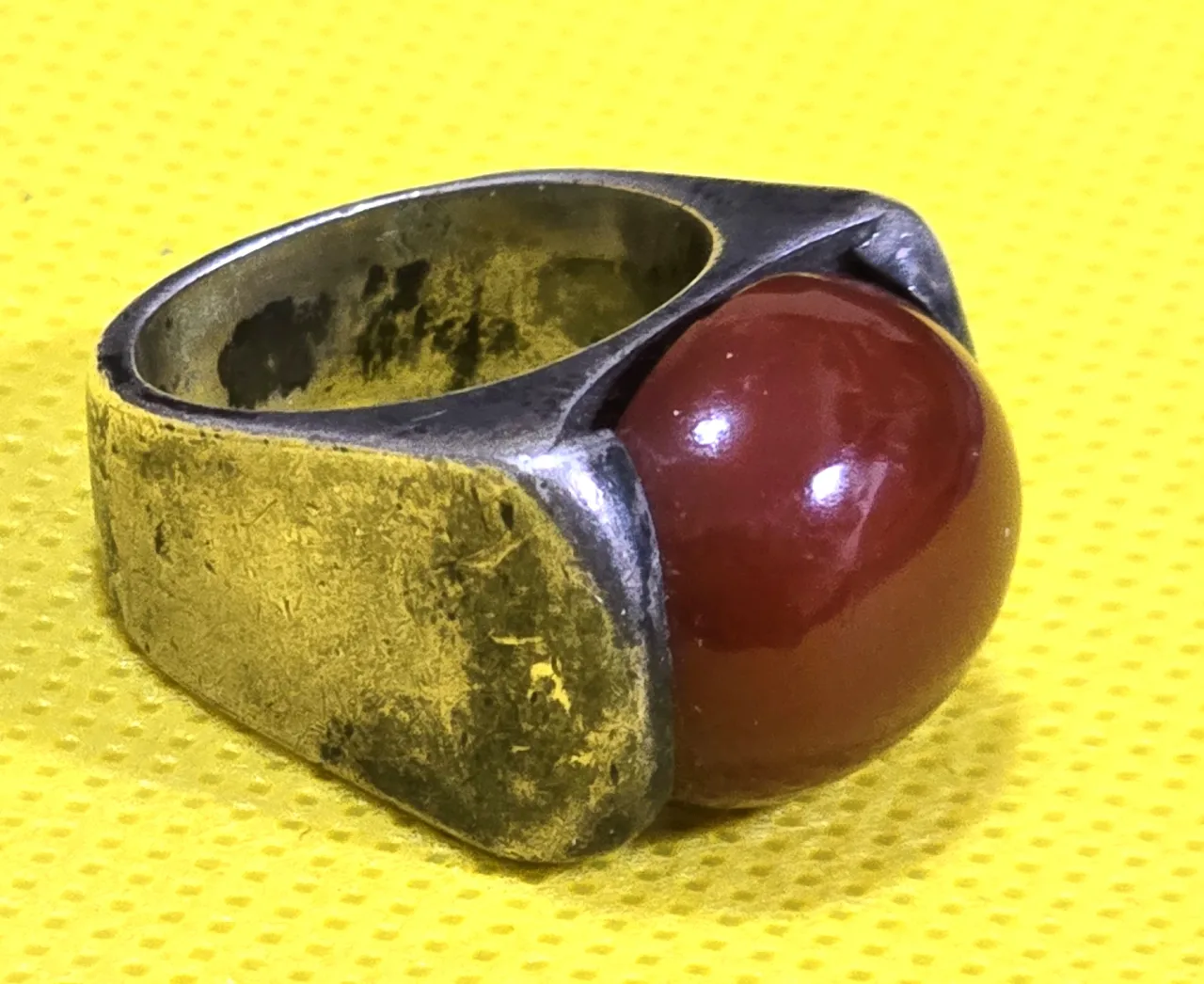 טבעת כסך 925 חתומה שבוץ אבן קורנילאן גדולה מידה 5