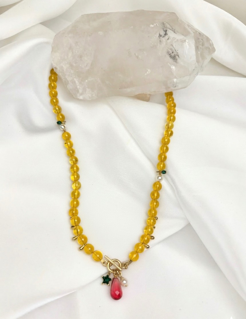שרשרת סיטרין צהובה עם פנינה בהתאמה אישית | מאושרת